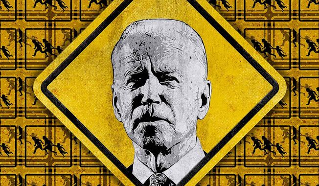 Biden and illegal immigration at southern border Illustration by Greg Groesch/The Washington Times