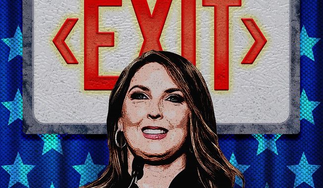 Exit Stage for Ronna McDaniel Illustration by Greg Groesch/The Washington Times