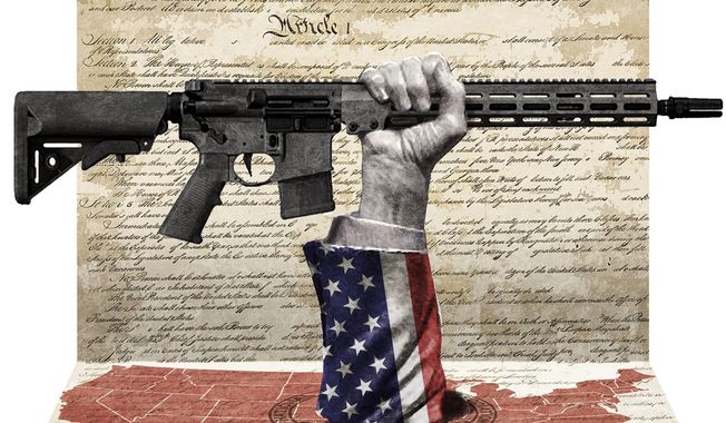 Illustration on the enduring National Rifle Association (NRA) by Alexander Hunter/The Washington Times