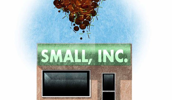 Illustration on George Santos, Congress and small business by Alexander Hunter/The Washington Times
