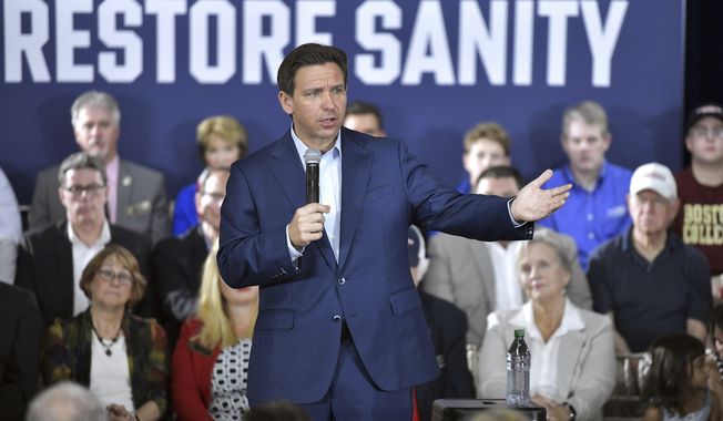 Republican presidential candidate Florida Gov. Ron DeSantis speaks during a town hall event in Hollis, N.H., Tuesday, June 27, 2023. (AP Photo/Josh Reynolds)