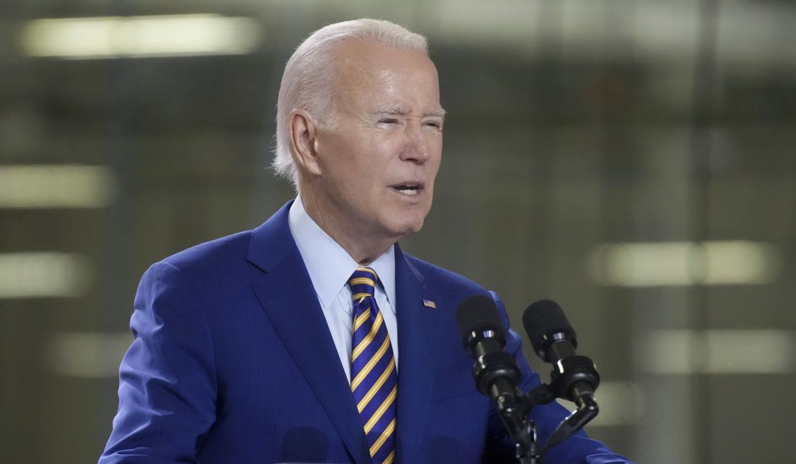 President Joe Biden speaks during a stop at a solar manufacturing company that&#x27;s part of his &quot;Bidenomics&quot; rollout on Thursday, July 6, 2023, in West Columbia, S.C. (AP Photo/Meg Kinnard)