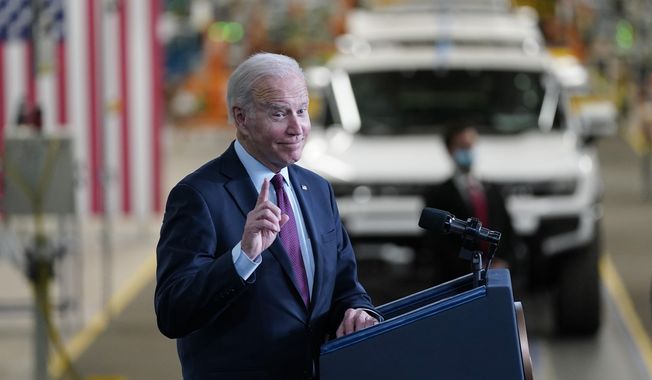 President Joe Biden speaks during a visit to the General Motors Factory ZERO electric vehicle assembly plant, Wednesday, Nov. 17, 2021, in Detroit. (AP Photo/Evan Vucci) **FILE**