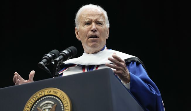 President Joe Biden speaks at Howard University&#x27;s commencement in Washington, Saturday, May 13, 2023. (AP Photo/Patrick Semansky)