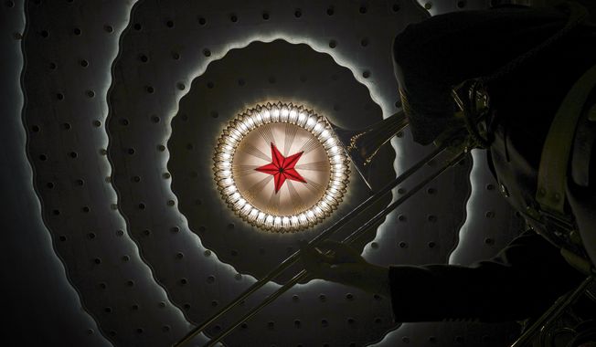 A member of a military band rehearse before a session of China&#x27;s National People&#x27;s Congress (NPC) at the Great Hall of the People in Beijing, Sunday, March 12, 2023. (AP Photo/Andy Wong)