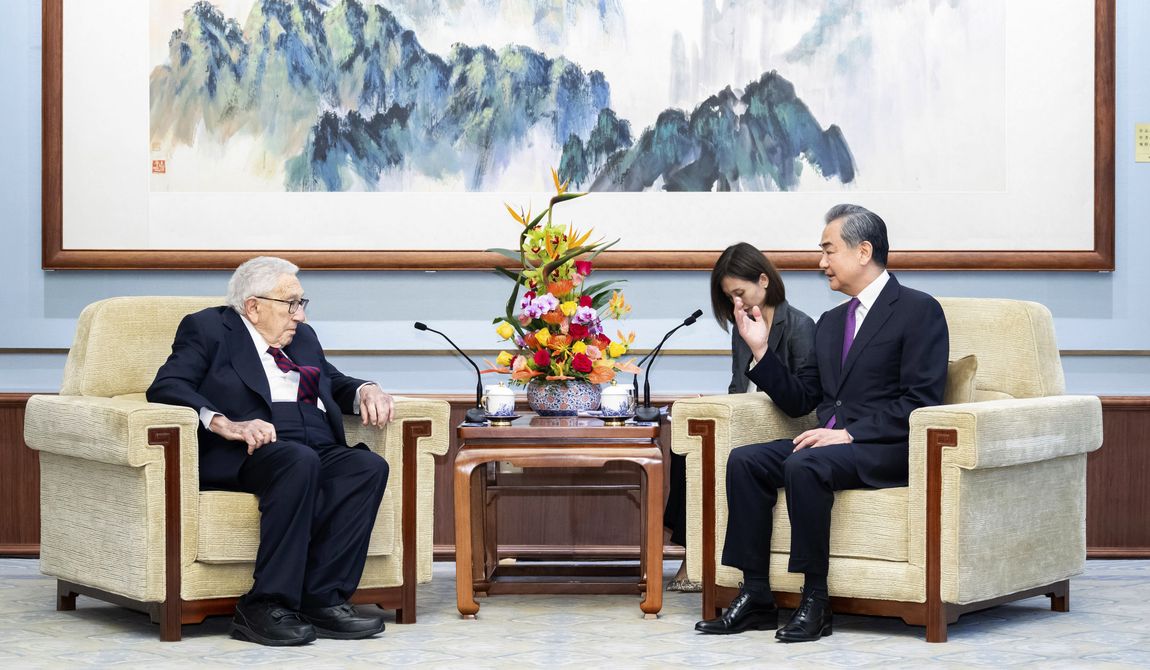 In this photo released by Xinhua News Agency, former Secretary of State Henry Kissinger, left, meets with the top diplomat of China&#x27;s Communist Party, Wang Yi, in Beijing, Wednesday, July 19, 2023. Amid a steep downturn in relations with the United States, China has looked to a meeting with former U.S. national security adviser and Secretary of State Henry Kissinger to revive positive momentum. (Zhai Jianlan/Xinhua via AP)