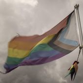 A pride flag is flown outside Club Q, the LGBTQ nightclub that was the site of a deadly 2022 shooting that killed five people, on Wednesday, June 7, 2023 in Colorado Springs, Colo. (AP Photo/Chet Strange) ** FILE **
