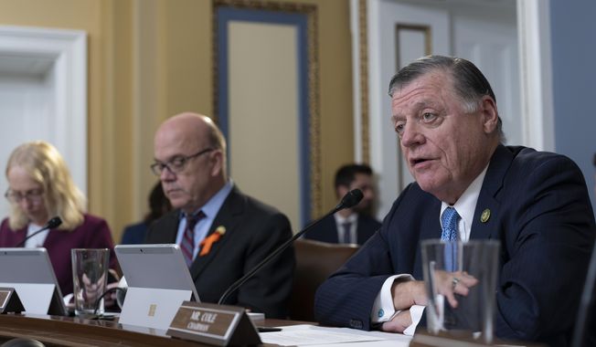 House Rules Committee Chairman Tom Cole, R-Okla., joined at left by Ranking Member Jim McGovern, D-Mass., speaks at the Capitol in Washington, Monday, June 12, 2023. (AP Photo/J. Scott Applewhite) ** FILE **