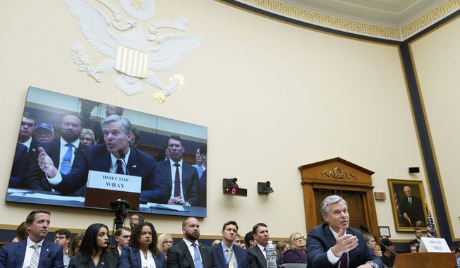 FBI Director Christopher Wray testifies before a House Committee on the Judiciary oversight hearing, Wednesday, July 12, 2023, on Capitol Hill in Washington. (AP Photo/Patrick Semansky)