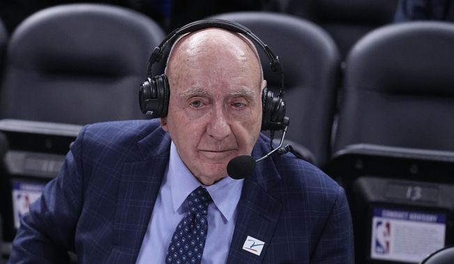 Dick Vitale prepares to announce an NCAA college basketball game between Michigan State and Kentucky, Nov. 15, 2022, in Indianapolis. Vitale says he has been diagnosed with cancer for a third time. Vitale tweeted Wednesday, July 12, 2023, that he had surgery in Boston this week, and tests revealed that he has vocal cord cancer. He said he will undergo six weeks of radiation treatments. (AP Photo/Darron Cummings File) **FILE**