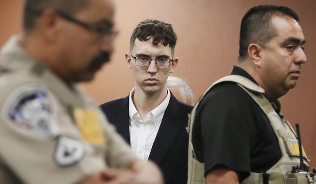 El Paso Walmart shooting suspect Patrick Crusius pleads not guilty during his arraignment in El Paso, Texas, Oct. 10, 2019. On Friday, July 7, 2023, he was sentenced to 90 consecutive life sentences but could still face more punishment, including the death penalty. (Briana Sanchez/The El Paso Times via AP, Pool, File)