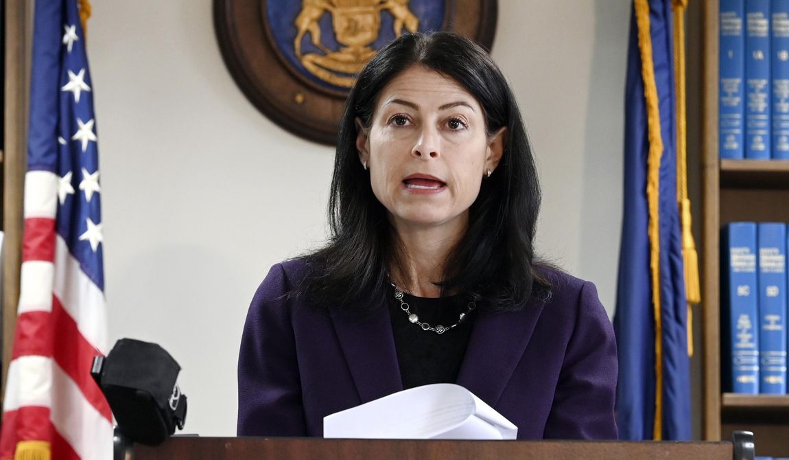 Michigan Attorney General Dana Nessel speaks during a news conference in Detroit on Oct. 14, 2021. The false claims that the 2020 election was stolen from former President Donald Trump and protecting future election results loom large over this year’s races for state attorneys general. Candidates who support Trump’s position are angling to unseat Democratic incumbents in political swing states – and in some cases, knock out moderate attorneys general in GOP primaries. (Max Ortiz/Detroit News via AP, File)