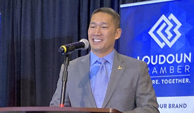 Retired Navy captain Hung Cao participates in a debate on Oct. 20, 2022, in Leesburg, Va. Cao announced plans Tuesday, July 18, 2023 to seek the 2024 Republican nomination to challenge Democratic U.S. Sen. Tim Kaine. (AP Photo/Matthew Barakat, File)