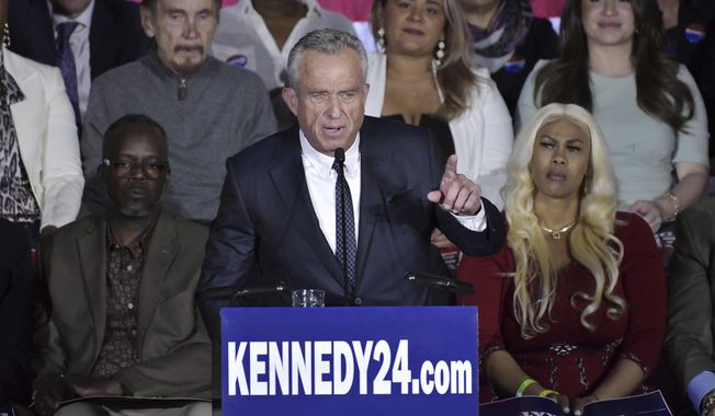 Robert F. Kennedy Jr. speaks at an event where he announced his run for president on Wednesday, April 19, 2023, at the Boston Park Plaza Hotel, in Boston. (AP Photo/Josh Reynolds, File)