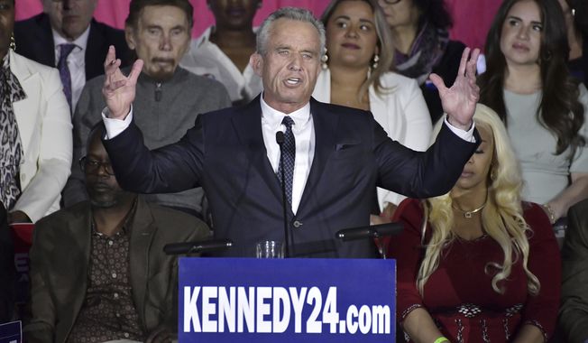 Democratic presidential candidate Robert F. Kennedy Jr. speaks at a campaign event April 19, 2023, at the Boston Park Plaza Hotel, in Boston. (AP Photo/Josh Reynolds, File)