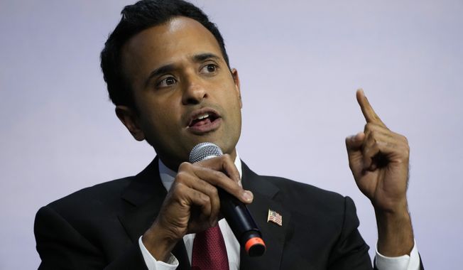 Republican presidential candidate businessman Vivek Ramaswamy speaks during the Family Leadership Summit, Friday, July 14, 2023, in Des Moines, Iowa. (AP Photo/Charlie Neibergall)