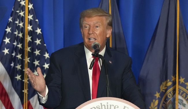Former President Donald Trump speaks at the New Hampshire Federation of Republican Women Lilac Luncheon, Tuesday, June 27, 2023, in Concord, N.H. (AP Photo/Steven Senne, File)