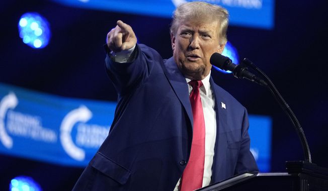 Former President Donald Trump speaks at the Turning Point Action conference, Saturday, July 15, 2023, in West Palm Beach, Fla. (AP Photo/Lynne Sladky)