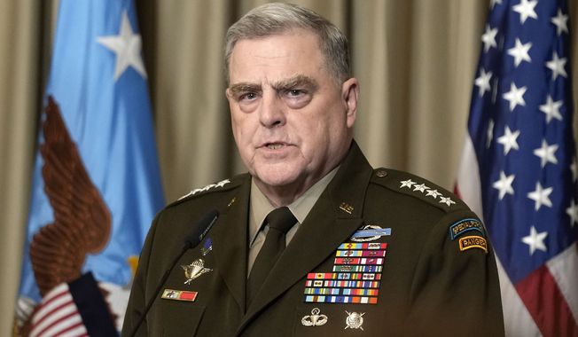 Chairman of the Joint Chiefs of Staff Mark Milley talks to the media after the meeting of the &#x27;Ukraine Defense Contact Group&#x27; at Ramstein Air Base in Ramstein, Germany, Friday, April 21, 2023. The U.S. will begin training Ukrainian forces how to use and maintain Abrams tanks in the coming weeks, as the U.S. continues to speed up its effort to get them onto the battlefield as quickly as possible, U.S. officials said Friday. (AP Photo/Matthias Schrader)
