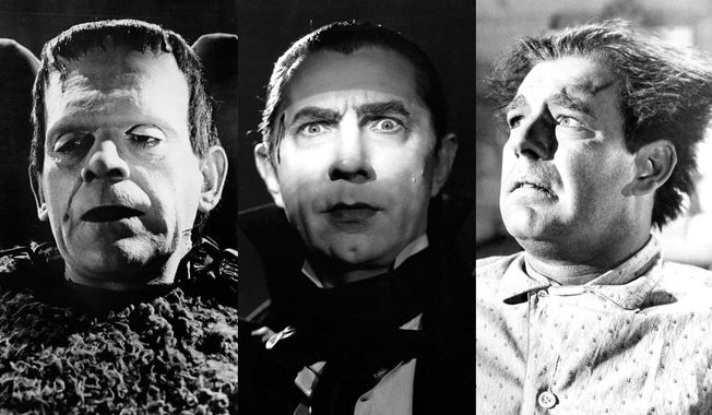 Classic versions of Frankenstein&#x27;s Monster, Dracula and the Wolfman.
