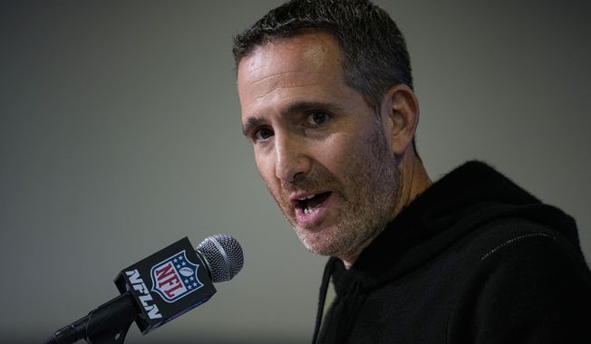 Philadelphia Eagles general manager Howie Roseman speaks during a press conference at the NFL football scouting combine in Indianapolis, Tuesday, Feb. 28, 2023. (AP Photo/Michael Conroy)