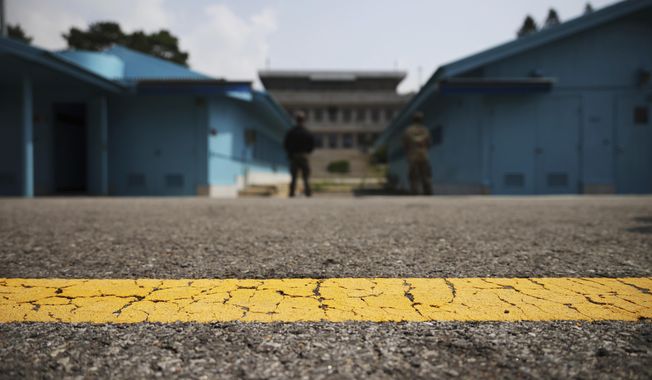 A general view shows the truce village of Panmunjom inside the demilitarized zone (DMZ) separating the two Koreas, South Korea on July 19, 2022. An American has crossed the heavily fortified border from South Korea into North Korea, the American—led U.N. Command overseeing the area said Tuesday, July 18, 2023. (Kim Hong-Ji/Pool Photo via AP, File)