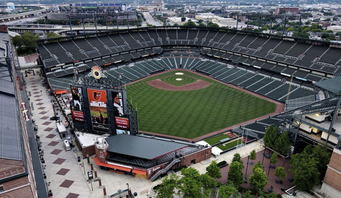 A general aerial view of Oriole Park at Camden Yards is seen, June 27, 2020, in Baltimore. A Maryland official on a powerful state board says there’s “too much foot-dragging” between the Maryland Stadium Authority and the Baltimore Orioles to renew the team’s lease at Camden Yards. Treasurer Dereck Davis, who is one of three members of the Maryland Board of Public Works, expressed his concerns at the end of a board meeting Wednesday, July 19, 2023. (AP Photo/Julio Cortez, file)