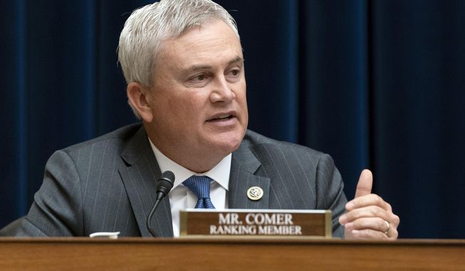 House Committee on Oversight and Reform committee Ranking Member Rep. James Comer, R-Ky., speaks during a hearing on voting rights in Texas on July 29, 2021, in Washington. Kentucky&#x27;s top Republican lawmakers want to extend an oddly shaped congressional district to add Democratic-leaning Frankfort to the solidly red 1st District in an apparent effort to shore up another district that for decades has swung between both parties. The likely beneficiary would be 6th District GOP Rep. Andy Barr, the only incumbent Kentucky congressman to face a tough reelection campaign in recent years. The other affected congressmen is Republican James Comer. (AP Photo/Jacquelyn Martin, File)
