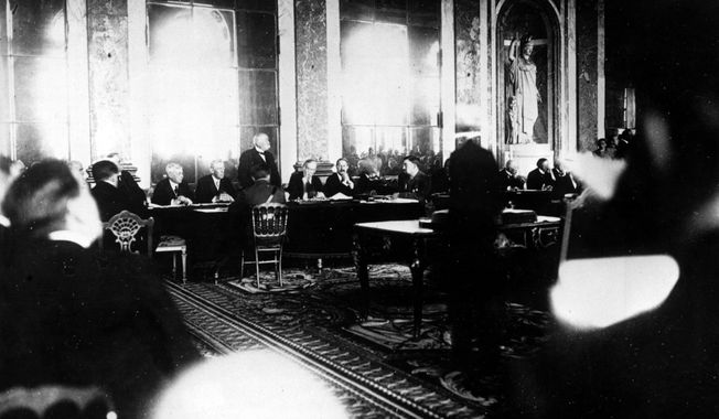 In 1920, the Senate did not approve the Treaty of Versailles, pictured here on June 28, 1919, creating the League of Nations. “Notably, the United States has not withdrawn from many treaties that we have ratified, but when we do, they have normally been in place for years,” writes David S. Jonas. (Associated Press photograph)