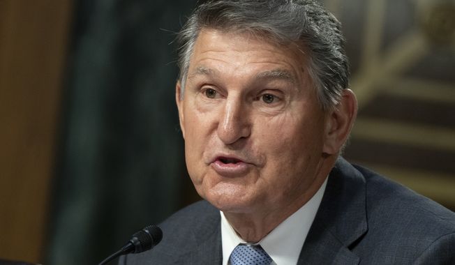 Sen. Joe Manchin, D-W.Va., speaks during a Senate Appropriations Committee hearing on how the Special Diabetes Program is creating hope for those Living with Type 1 Diabetes, together with other children with Type 1 diabetes, Tuesday, July 11, 2023, on Capitol Hill in Washington. (AP Photo/Manuel Balce Ceneta)