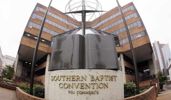 This Wednesday, Dec. 7, 2011 file photo shows the headquarters of the Southern Baptist Convention in Nashville, Tenn. Southern Baptists form a core part of the white evangelical Christian bloc that has reliably and overwhelmingly voted Republican in recent elections, and is expected to again in 2024. (AP Photo/Mark Humphrey, File)