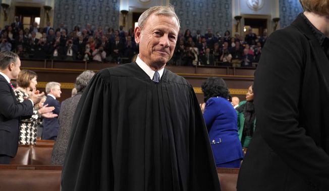 Chief Justice of the United States John G. Roberts Jr. arrives before President Joe Biden delivers the State of the Union address to a joint session of Congress at the Capitol, Tuesday, Feb. 7, 2023, in Washington. (AP Photo/Jacquelyn Martin, Pool, File)