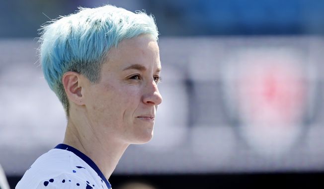 United States&#x27; Megan Rapinoe (15) looks on at the end of the second half of a FIFA Women&#x27;s World Cup send-off soccer match against Wales in San Jose, Calif., Sunday, July 9, 2023. (AP Photo/Josie Lepe)